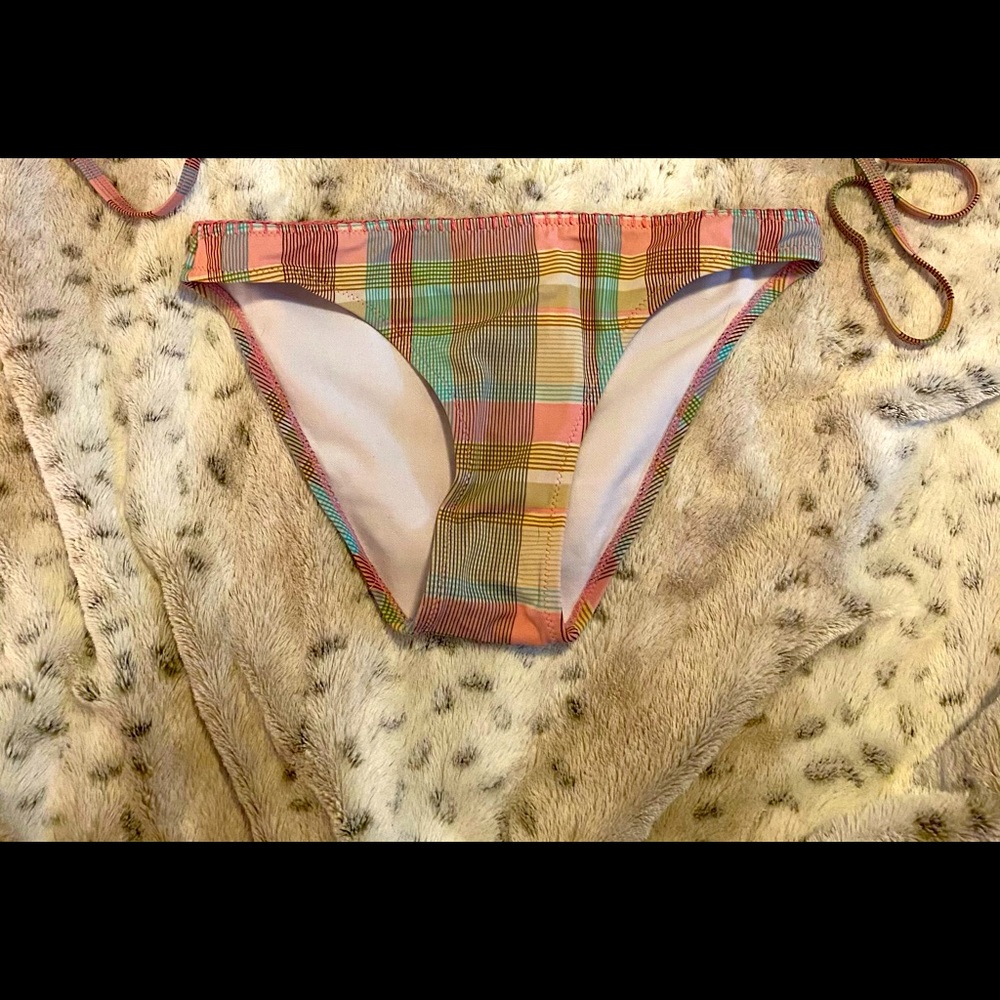 Small multicolored plaid bikini bottoms.